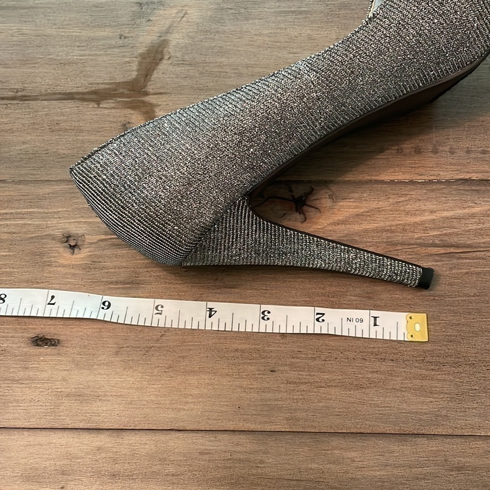 𝅺MICHAEL Silver Fabric Glitter Peep Toe Pumps Heels - Picture 9 of 9
